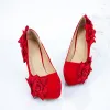 Chic / Beautiful Red Womens Shoes 2018 Embroidered Appliques Round Toe Pumps