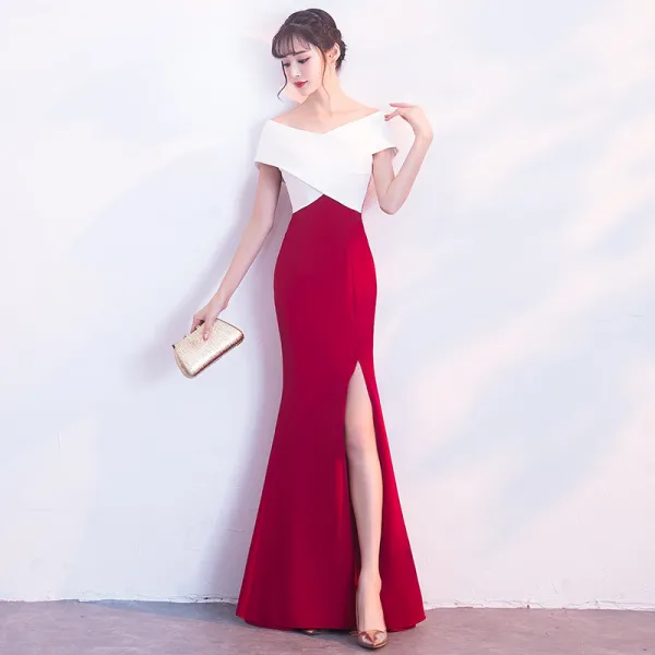 Sexy Robe De Soirée 2018 Trompette / Sirène Dos Nu De l'épaule Manches Courtes Longue Robe De Ceremonie