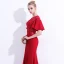 Chic / Beautiful Red Evening Dresses  2018 Trumpet / Mermaid Lace Appliques Beading Scoop Neck Backless Short Sleeve Floor-Length / Long Formal Dresses