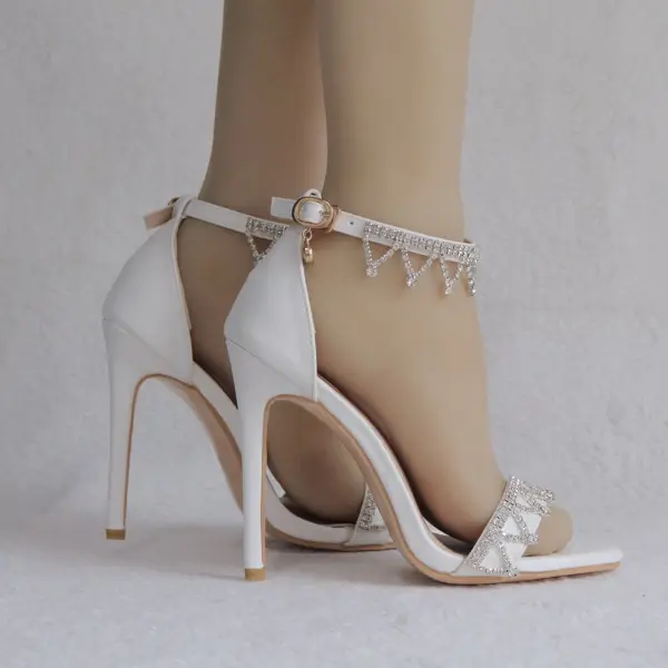 Moderne / Mode Blanche Soirée Sandales Femme 2018 Faux Diamant Bride Cheville 11 cm Talons Aiguilles Peep Toes / Bout Ouvert Sandales