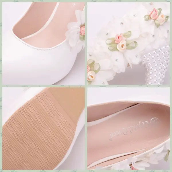 Elegant White Wedding Shoes 2018 Appliques Rhinestone 9 cm Stiletto Heels Round Toe Wedding Pumps