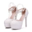 Elegant White Wedding Shoes 2018 Ankle Strap Lace Rhinestone Pearl Tassel 14 cm Stiletto Heels Round Toe Wedding High Heels