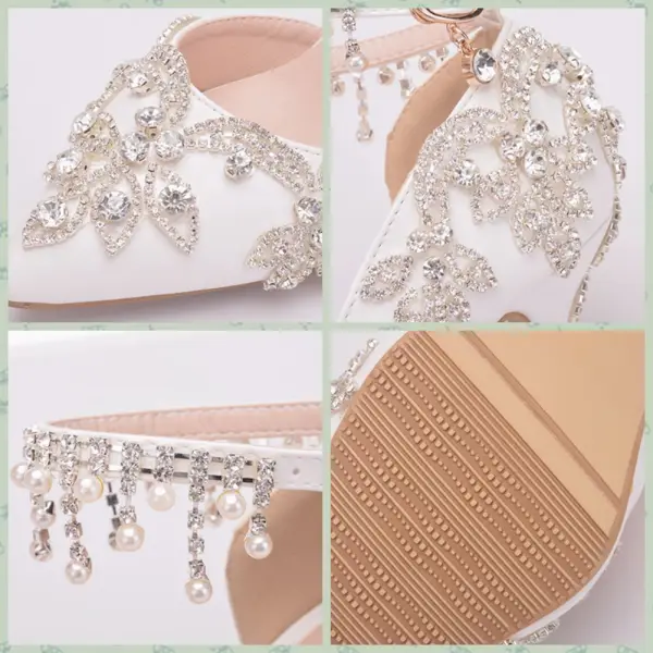 Elegant White Wedding Shoes 2018 Rhinestone Pearl Tassel 8 cm Stiletto Heels Pointed Toe Wedding High Heels