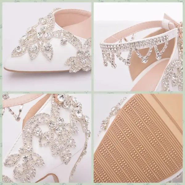 Mode Vita Brudskor 2018 Rhinestone 8 cm Stilettklackar Spetsiga Bröllop Högklackade
