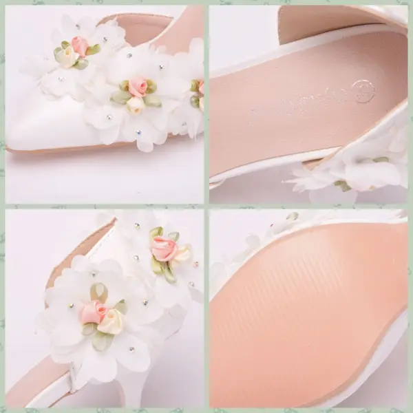 Elegant White Wedding Shoes 2018 Appliques Rhinestone 8 cm Stiletto Heels Pointed Toe Wedding High Heels