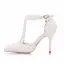 Charmant Blanche Chaussure De Mariée 2018 Faux Diamant Bride Cheville En Dentelle Perle Gland 9 cm Talons Aiguilles À Bout Pointu Mariage Talons Hauts