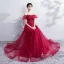 Elegant Burgundy Prom Dresses 2018 Empire Lace Flower Crystal Beading Off-The-Shoulder Backless Sleeveless Floor-Length / Long Formal Dresses