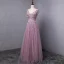 Elegant Blushing Pink Prom Dresses 2018 A-Line / Princess Appliques Crystal Pearl V-Neck Backless Sleeveless Floor-Length / Long Formal Dresses