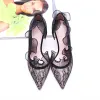 Modern / Fashion Black See-through Pumps 2018 Lace Leather 6 cm Pointed Toe Pumps