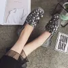 Chic / Beautiful Grey Womens Shoes 2018 Rhinestone Sequins Suede Square Toe Flat