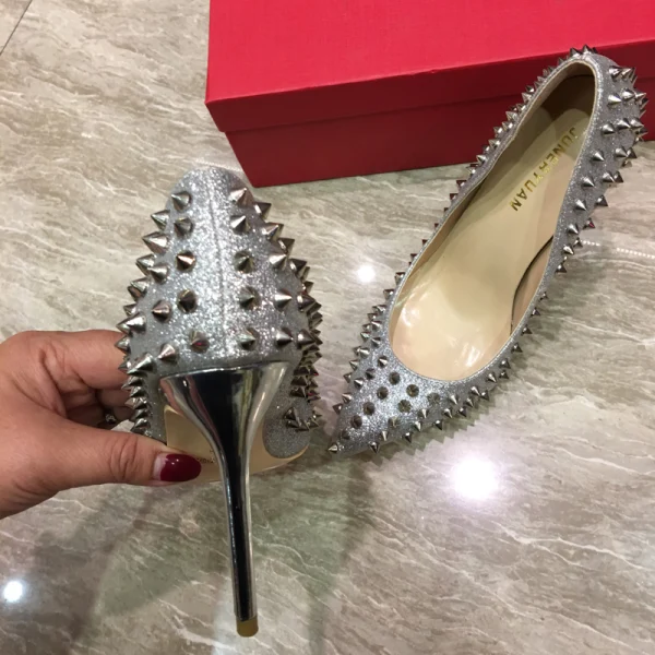 Scintillantes Promo Escarpins 2018 Glitter Paillettes Rivet Cuir 12 cm Talons Aiguilles À Bout Pointu Escarpins