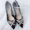 Chic / Beautiful Red Wedding Shoes 2018 Lace Rhinestone Butterfly 8 cm Pointed Toe Pumps