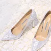 Sparkly Gold Wedding Shoes 2018 Sequins 10 cm Stiletto Heels Pointed Toe Wedding Pumps