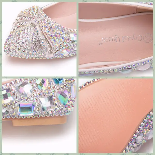 Scintillantes Argenté Chaussure De Mariée 2018 Cristal Faux Diamant À Bout Pointu Plate Mariage
