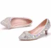 Sparkly Silver Wedding Shoes 2018 Crystal Rhinestone 5 cm Stiletto Heels Pointed Toe Wedding Pumps
