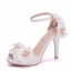 Modern / Fashion White Wedding Shoes 2018 Appliques Rhinestone Ankle Strap 10 cm Stiletto Heels Open / Peep Toe Wedding High Heels