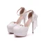 Modern / Fashion White Wedding Shoes 2018 Lace Flower Ankle Strap Pearl Tassel 14 cm Stiletto Heels Round Toe Wedding High Heels