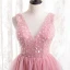 Charmant Rose Bonbon Volants Robe De Soirée 2021 Princesse Encolure Dégagée Sans Manches Perlage Paillettes Dos Nu Soirée Longue Robe De Ceremonie