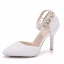 Charmant Blanche Chaussure De Mariée 2018 Perle Faux Diamant Gland 9 cm Talons Aiguilles Bride Cheville À Bout Pointu Mariage Talons Hauts