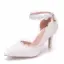 Chic / Beautiful White Wedding Shoes 2018 Lace Flower Pearl 8 cm Stiletto Heels Pointed Toe Wedding High Heels