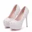 Chic / Beautiful White Wedding Shoes 2018 Lace Flower Rhinestone 14 cm Stiletto Heels Round Toe Wedding Pumps
