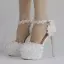 Chic / Beautiful White Wedding Shoes 2018 Lace Flower Rhinestone 14 cm Stiletto Heels Wedding Round Toe High Heels