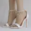 Sexy White Wedding Shoes 2018 Pearl Rhinestone Tassel Ankle Strap 11 cm Stiletto Heels Open / Peep Toe Wedding High Heels