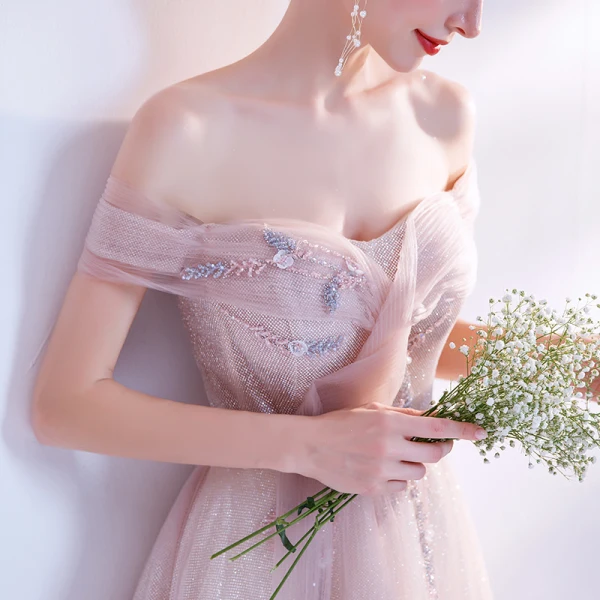 Charmant Rose Bonbon Paillettes Robe De Bal 2021 Princesse De l'épaule Sans Manches Dos Nu Longue Promo Robe De Ceremonie