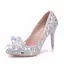 Błyszczące Srebrny Buty Ślubne 2018 Kryształ Rhinestone 9 cm Szpilki Okrągłe Toe Ślub Czółenka