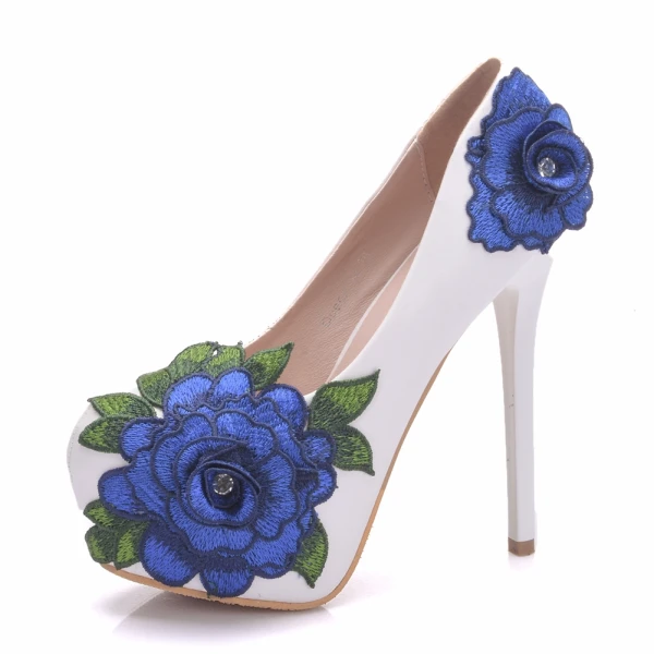 Fine Hvit Brudesko 2018 Appliques Blonder 14 cm Stiletthæler Rund Tå Bryllup Pumps