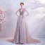 Charmant Perle Rose Robe De Bal 2021 Princesse Col v profond Perlage Paillettes Sans Manches Dos Nu Train De Balayage Robe De Ceremonie