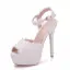 Moderne / Mode Blanche Chaussure De Mariée 2018 En Dentelle Fleur Perle Bride Cheville 14 cm Talons Aiguilles Peep Toes / Bout Ouvert Mariage Talons Hauts