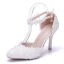 Modern / Fashion White Wedding Shoes 2018 Lace Flower Pearl Ankle Strap 9 cm Stiletto Heels Pointed Toe Wedding High Heels