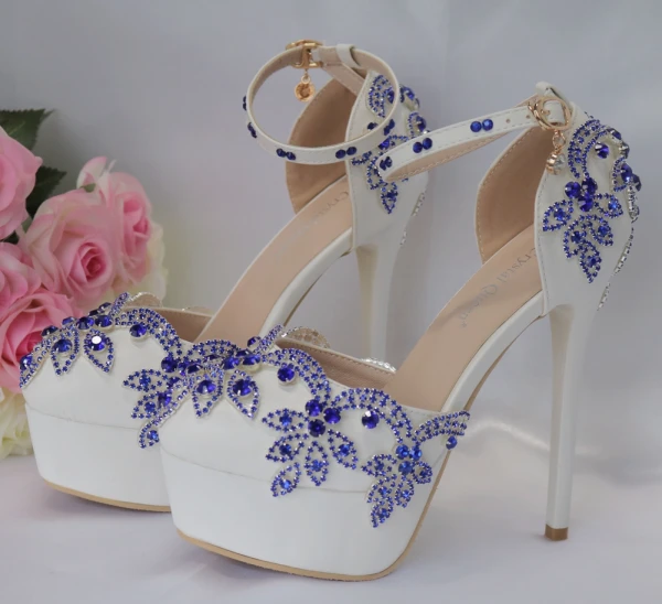 Chic / Beautiful Royal Blue Wedding Shoes 2018 Rhinestone 14 cm Stiletto Heels Round Toe Wedding High Heels