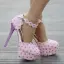 Charmant Rose Bonbon Chaussure De Mariée 2018 En Dentelle Fleur Faux Diamant Bride Cheville 11 cm Talons Aiguilles À Bout Rond Mariage Escarpins