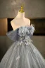 Bling Bling Grey Butterfly Appliques Sequins Tassel Prom Dresses 2025 Ball Gown Off-The-Shoulder Short Sleeve Backless Floor-Length / Long Formal Dresses