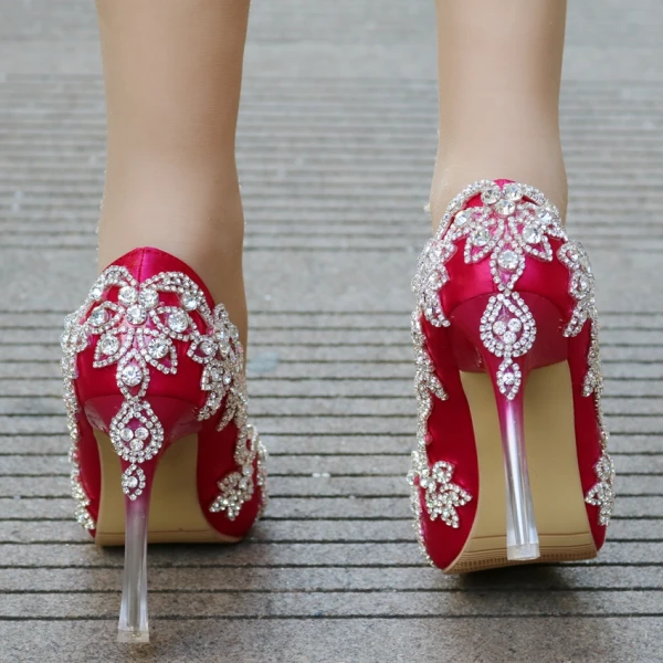 Charmant Fuchsie Brautschuhe 2018 Strass 8 cm Kristall Stilettos Spitzschuh Hochzeit Pumps