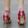 Charming Fuchsia Wedding Shoes 2018 Rhinestone 8 cm Crystal Stiletto Heels Pointed Toe Wedding Pumps