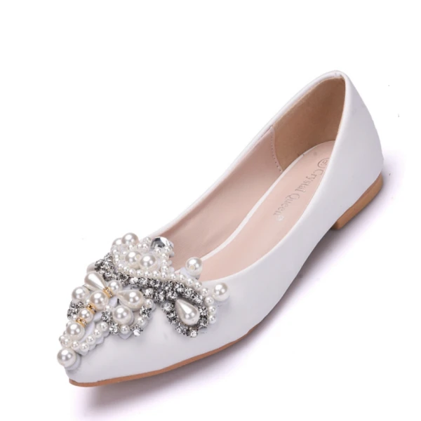 Mote Hvit Casual Damesko 2018 Perle Rhinestone Spisse Flate