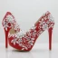Chic / Beautiful Red Wedding Shoes 2018 Appliques Lace Pearl Rhinestone 14 cm Stiletto Heels Round Toe Wedding Pumps