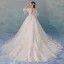 Chic / Beautiful Ivory Wedding Dresses 2018 A-Line / Princess Star Tulle Lace Flower Scoop Neck Backless 1/2 Sleeves Chapel Train Wedding