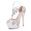 Glittrande Vita Brudskor 2018 Kristall Rhinestone 14 cm Stilettklackar Pande Zote Toe Bröllop Högklackade