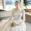 Luxury / Gorgeous Champagne Wedding Dresses 2018 Ball Gown Beading Sequins Square Neckline Long Sleeve Backless Royal Train