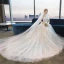 Modern / Fashion Ivory Corset Wedding Dresses 2018 A-Line / Princess Appliques Lace Star High Neck Short Sleeve Cathedral Train