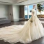 Luxe Champagne Robe De Mariée 2018 Princesse Appliques En Dentelle Perle De l'épaule Dos Nu Manches Courtes Royal Train