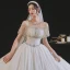 Luxury / Gorgeous Sexy White Wedding Dresses 2021 Ball Gown Scoop Neck Beading Rhinestone Short Sleeve Backless Royal Train Wedding