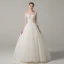 Chic / Beautiful Champagne Wedding Dresses 2018 A-Line / Princess Beading Off-The-Shoulder Backless 3/4 Sleeve Floor-Length / Long Wedding
