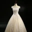 Chic / Beautiful Champagne Wedding Dresses 2018 Ball Gown Beading Sequins Scoop Neck Short Sleeve Floor-Length / Long Wedding
