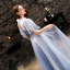 Vintage / Retro Sky Blue Prom Dresses 2019 A-Line / Princess Lace Scoop Neck Backless Short Sleeve Floor-Length / Long Formal Dresses