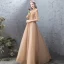 Elegant Gold Evening Dresses  2019 A-Line / Princess Lace Beading Crystal High Neck Backless 1/2 Sleeves Floor-Length / Long Formal Dresses